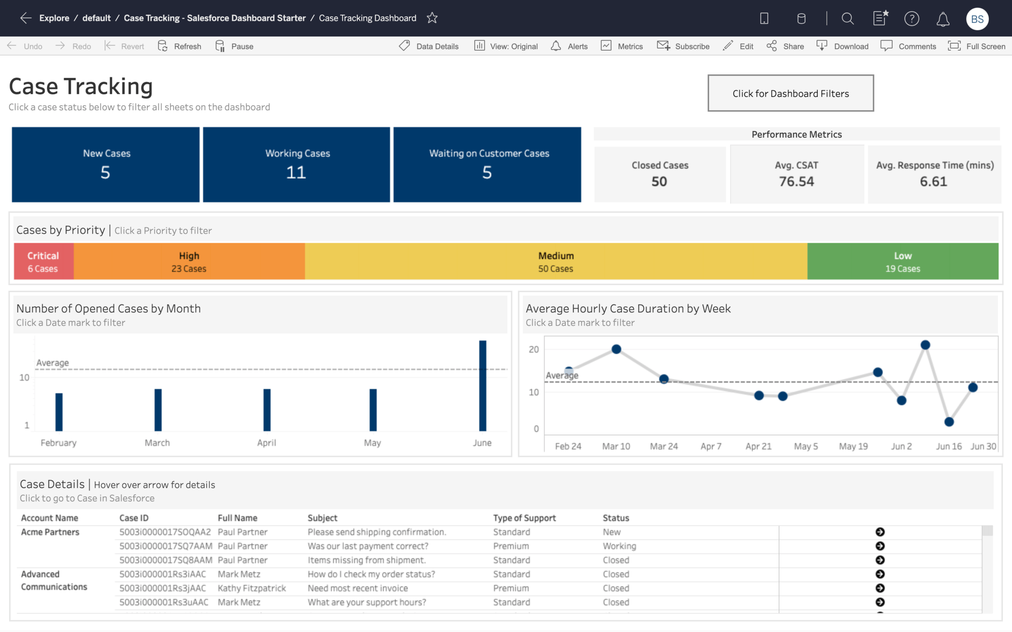 Salesforce Case Tracking Dashboard Starter