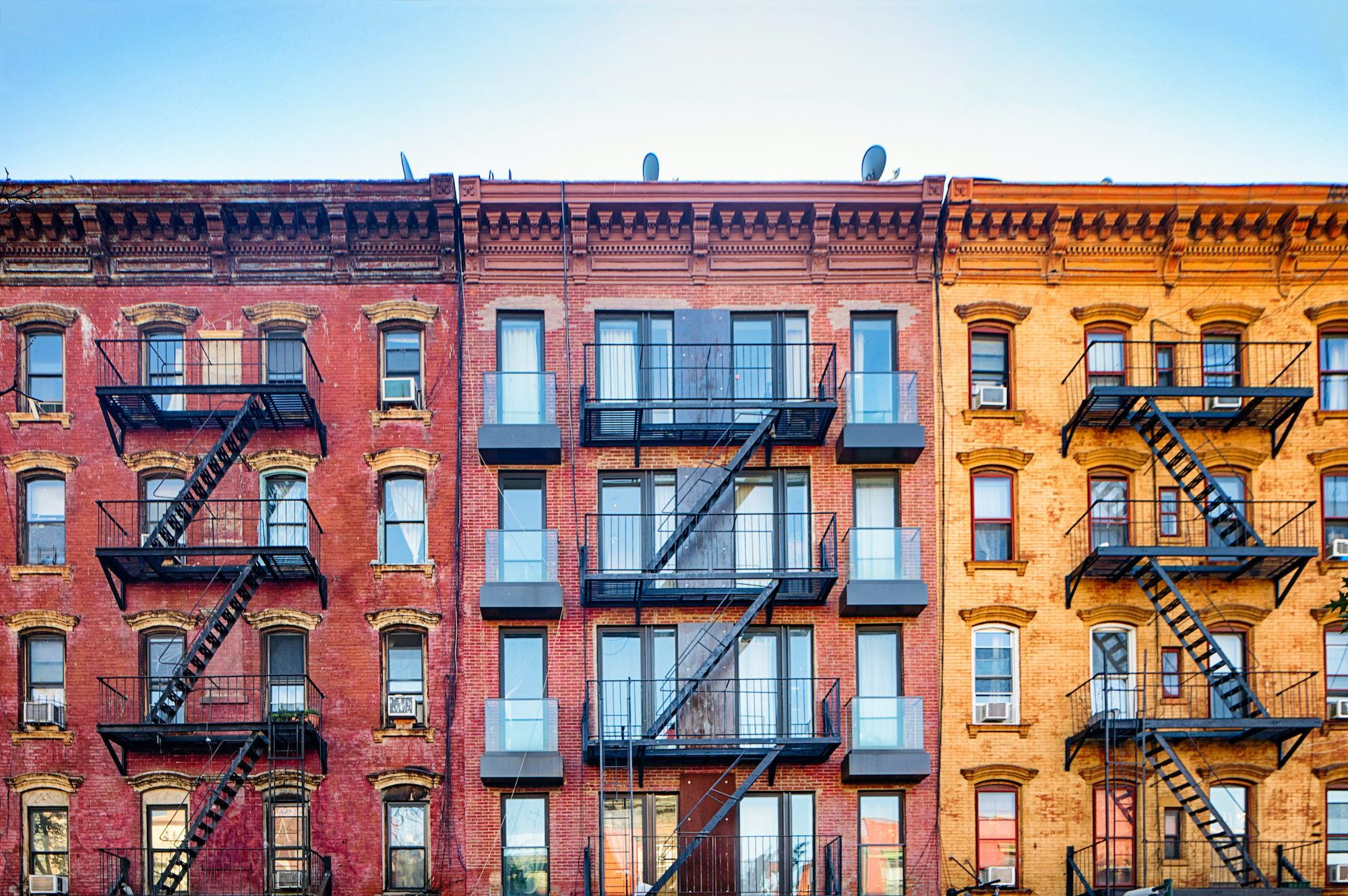 Rows of apartment housing.