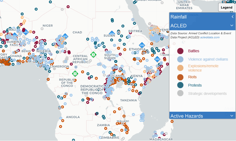 A WFP map showing conflict areas