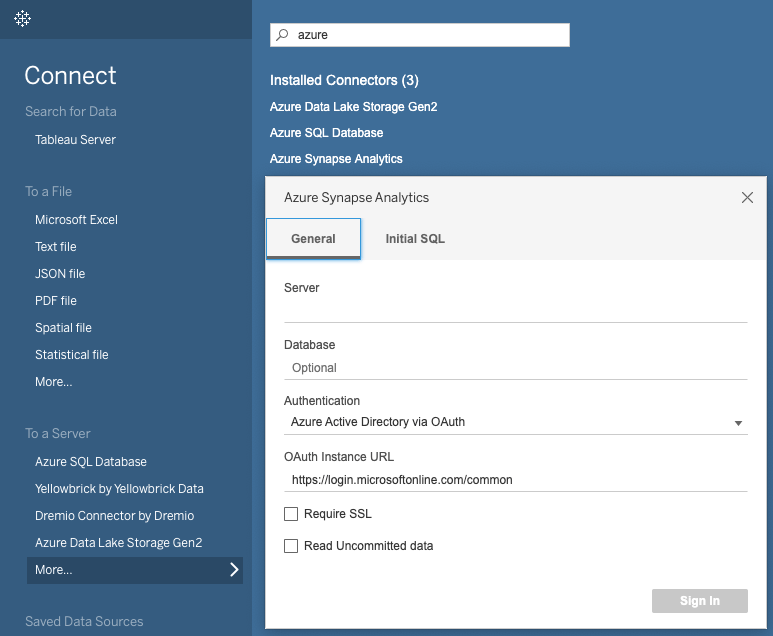 Tableau Azure Connect