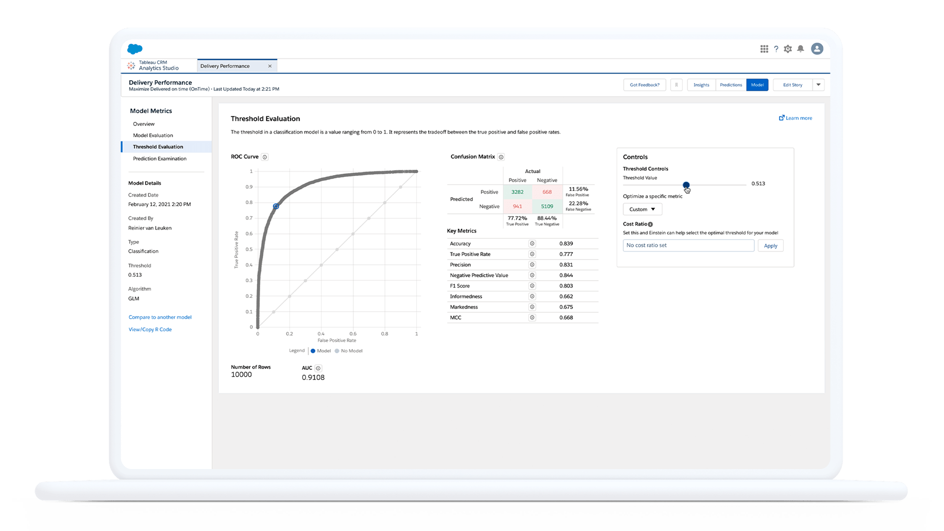 User experience of Einstein Discovery product feature viewed in the Salesforce CRM platform