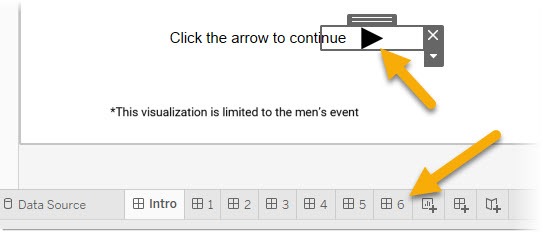 Image of a dashboard button that allows the viewer to navigate between six distinct dashboards in Tableau