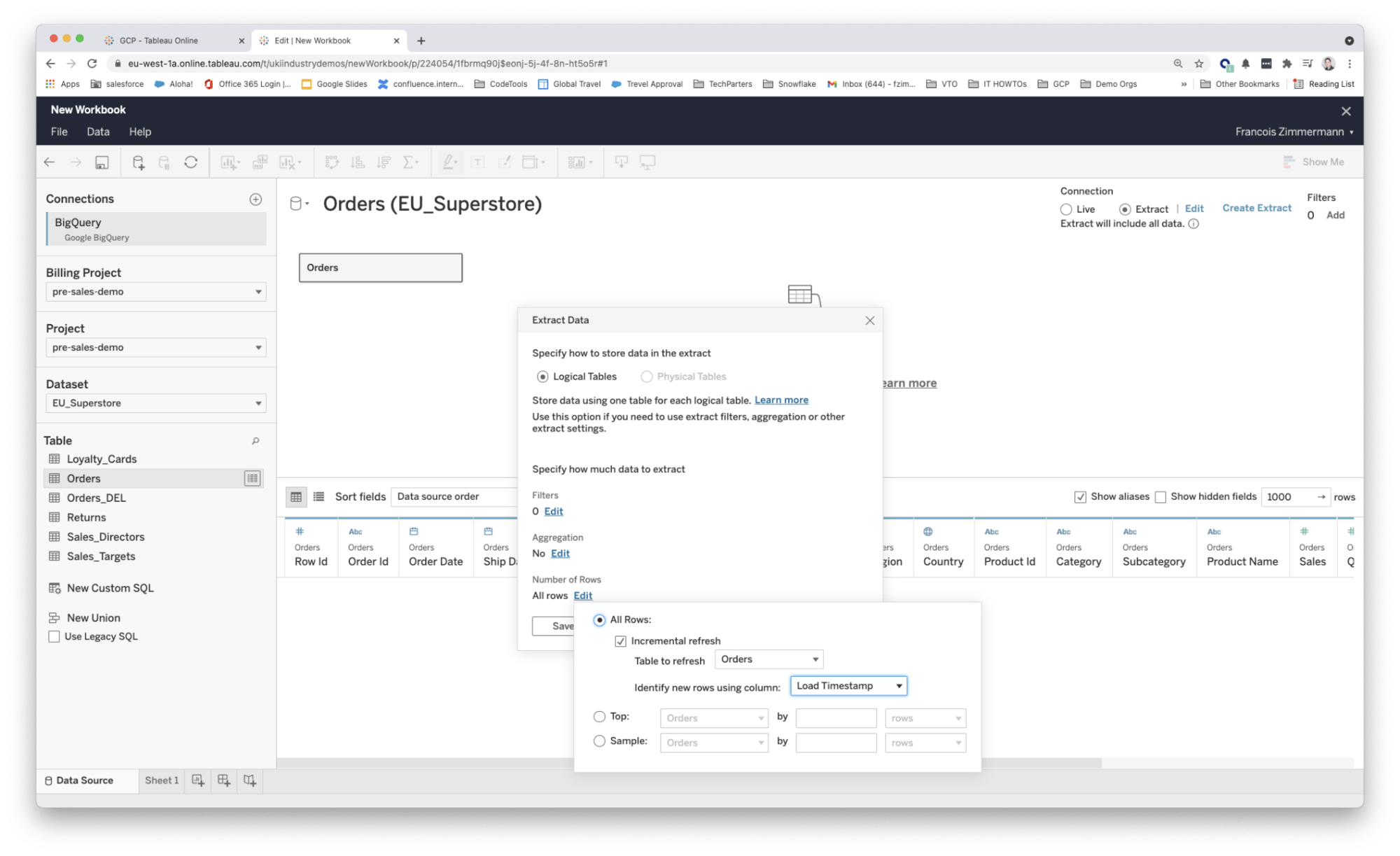 Fig 2: Managing incremental extracts from web authoring