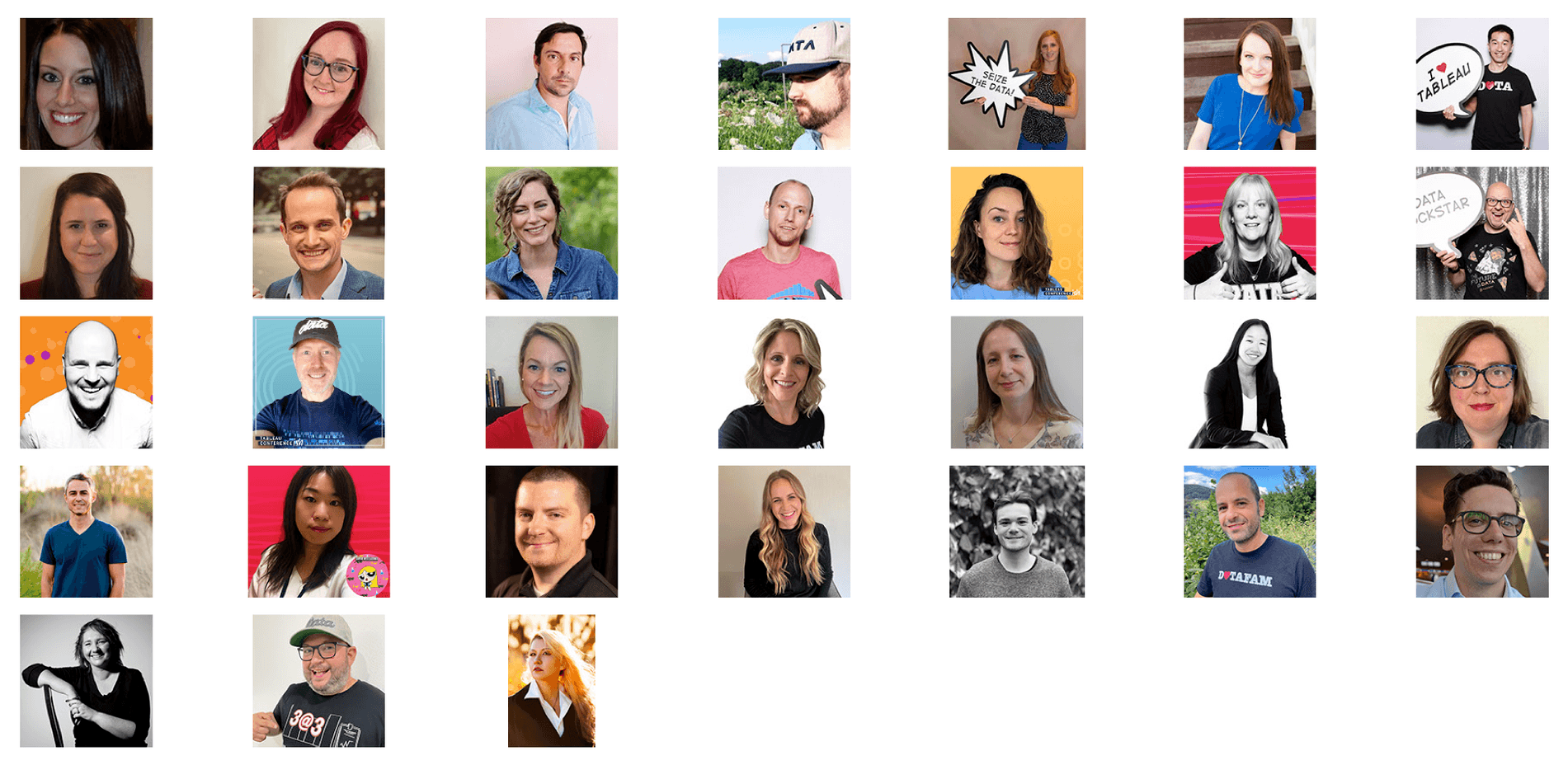 Grid view of ambassador pictures (33 total) and Tableau Ambassador logo