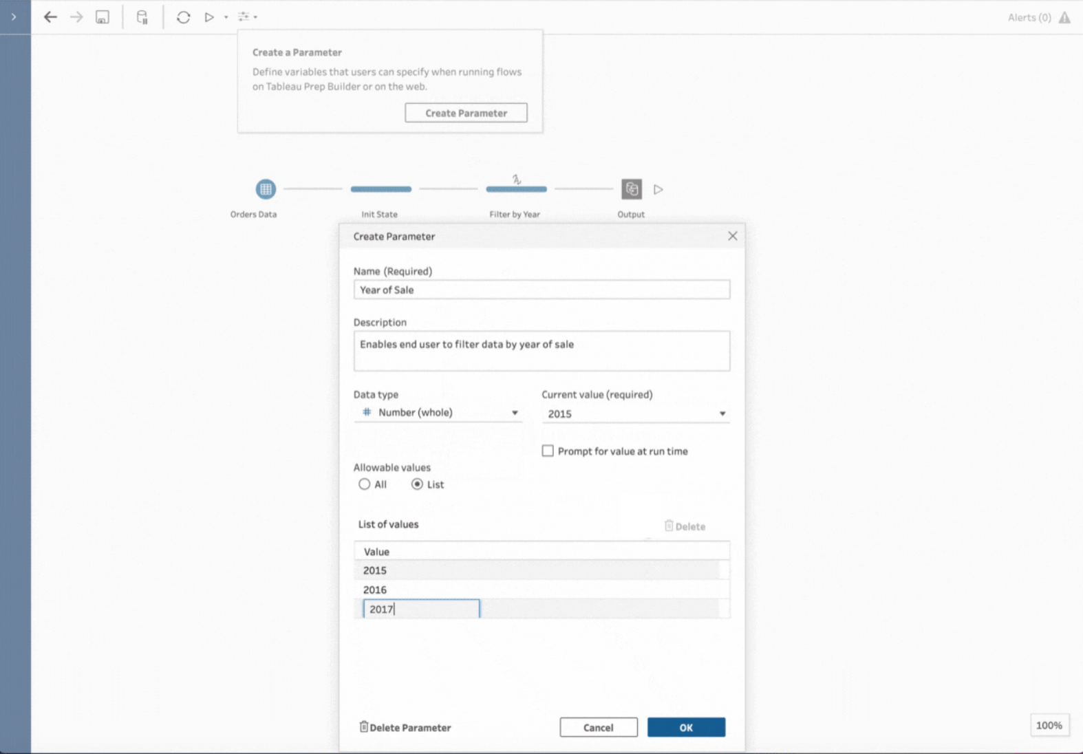 Parameters in Tableau Prep