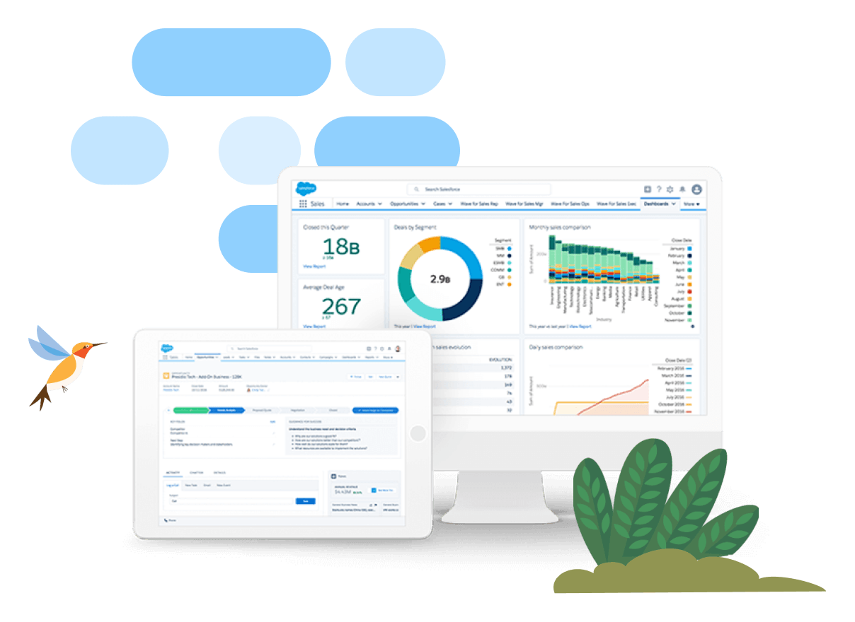 Tableau dashboards set on laptop and desktop computers