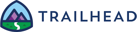 산과 오솔길이 그려진 Trailhead 로고 이미지