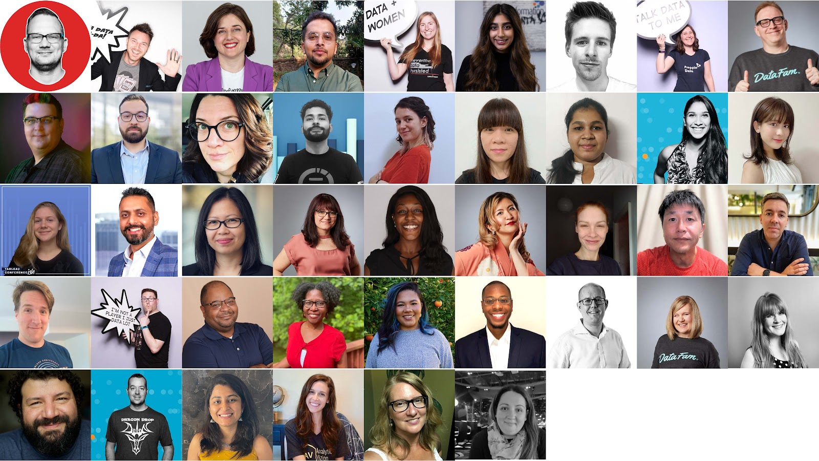 A grid of 42 headshots of the 2022 Tableau Social Ambassadors