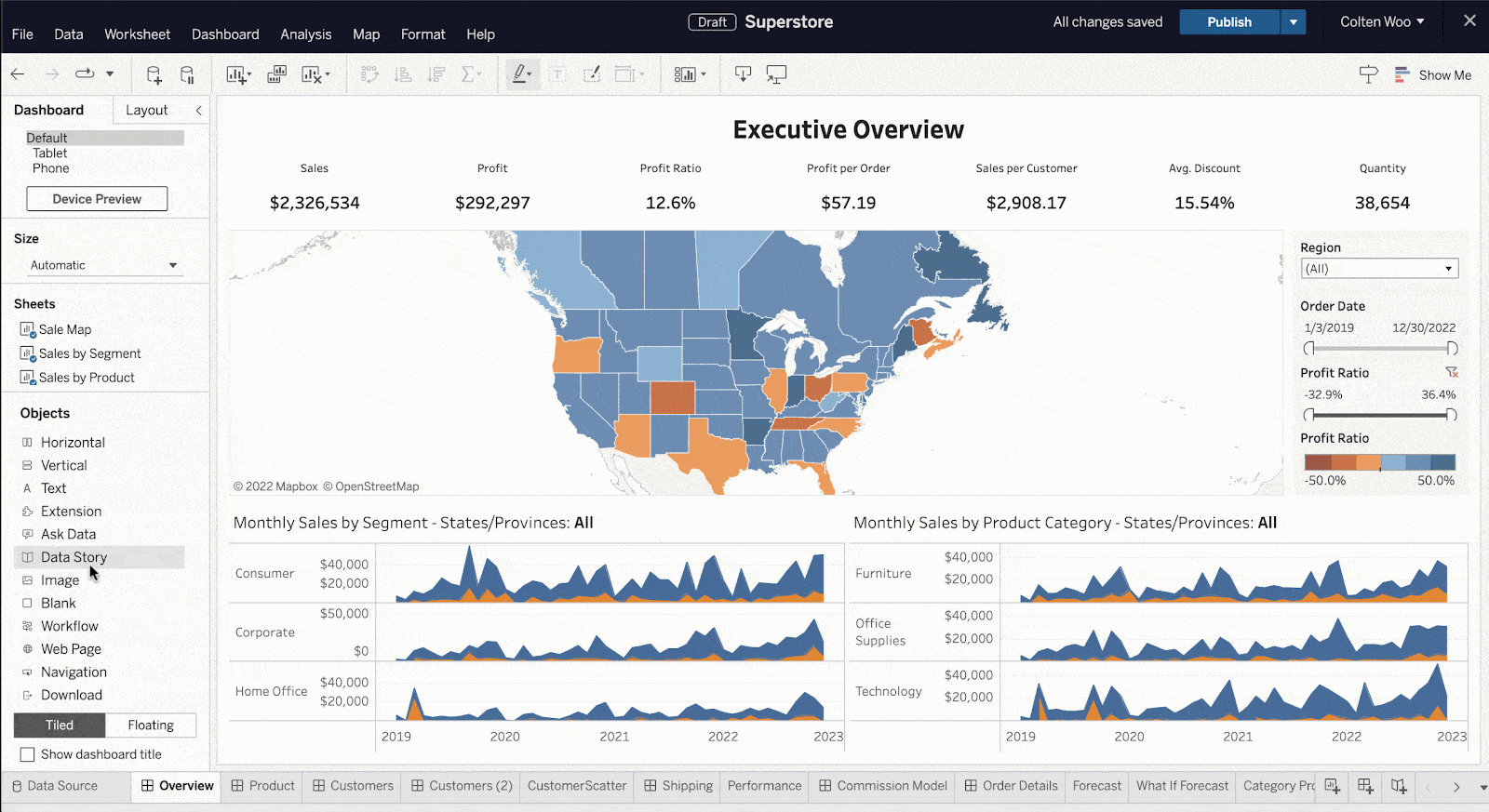 GIF of Data Stories in the Tableau interface