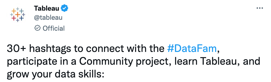 Tableau の一般的なハッシュタグを Twitter などで紹介しています