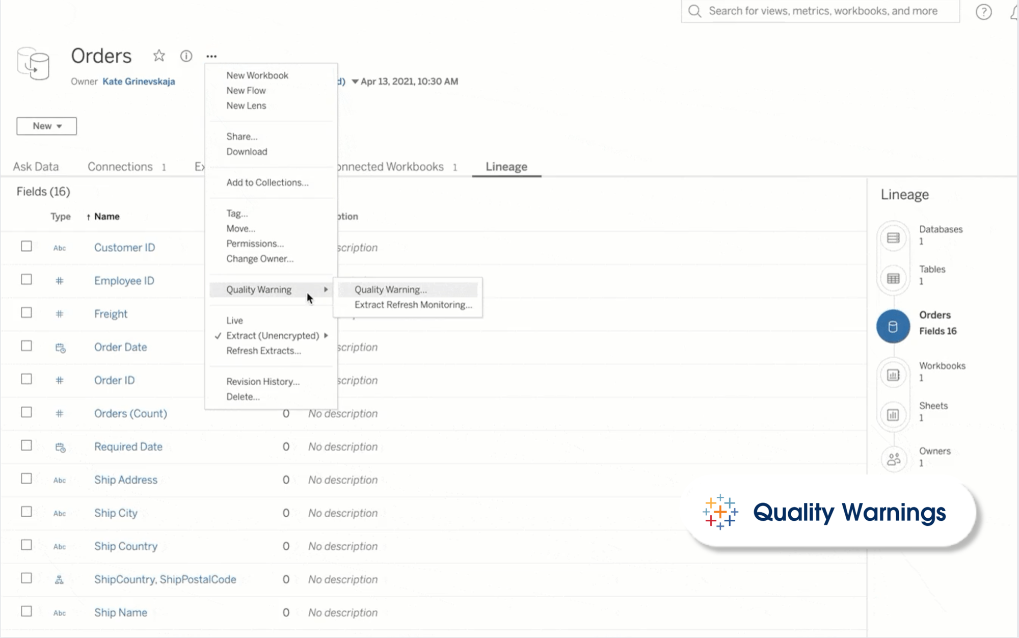 Quality Warnings in Tableau