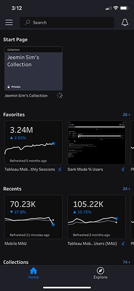 Black mobile screen displaying three, white line graphs 