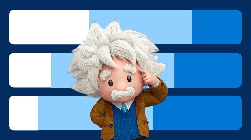 棒グラフの前に立つ Einstein のキャラクター