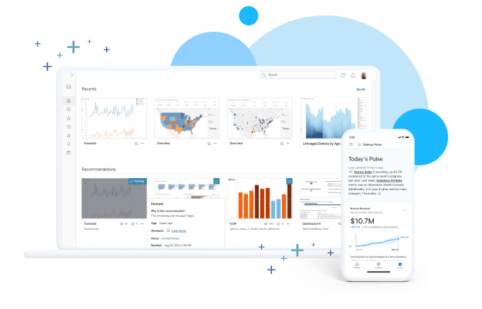 Tableau Cloud 제품 스크린샷의 합성 이미지