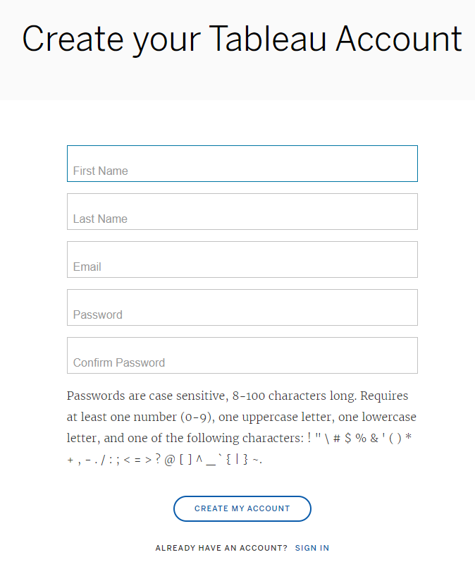 Create your Tableau Account email screenshot