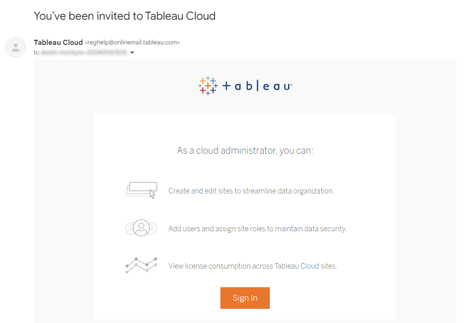 You've been invited to Tableau Cloud email screenshot