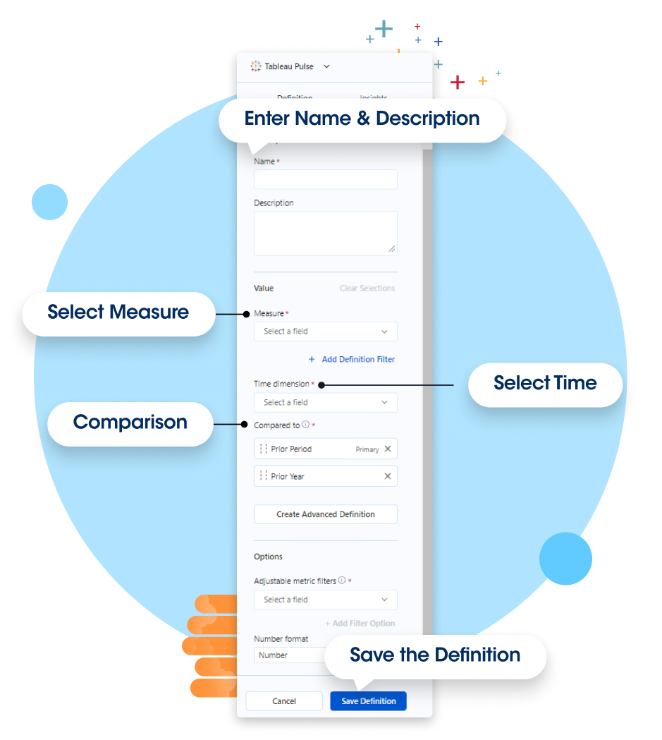 Create Your Metrics screenshot with annotations