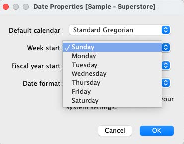 Tableau Pulse settings with a dropdown menu for the days of the week