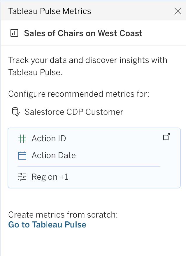 White screen with black text reading "Configure recommended metrics" for Tableau Pulse