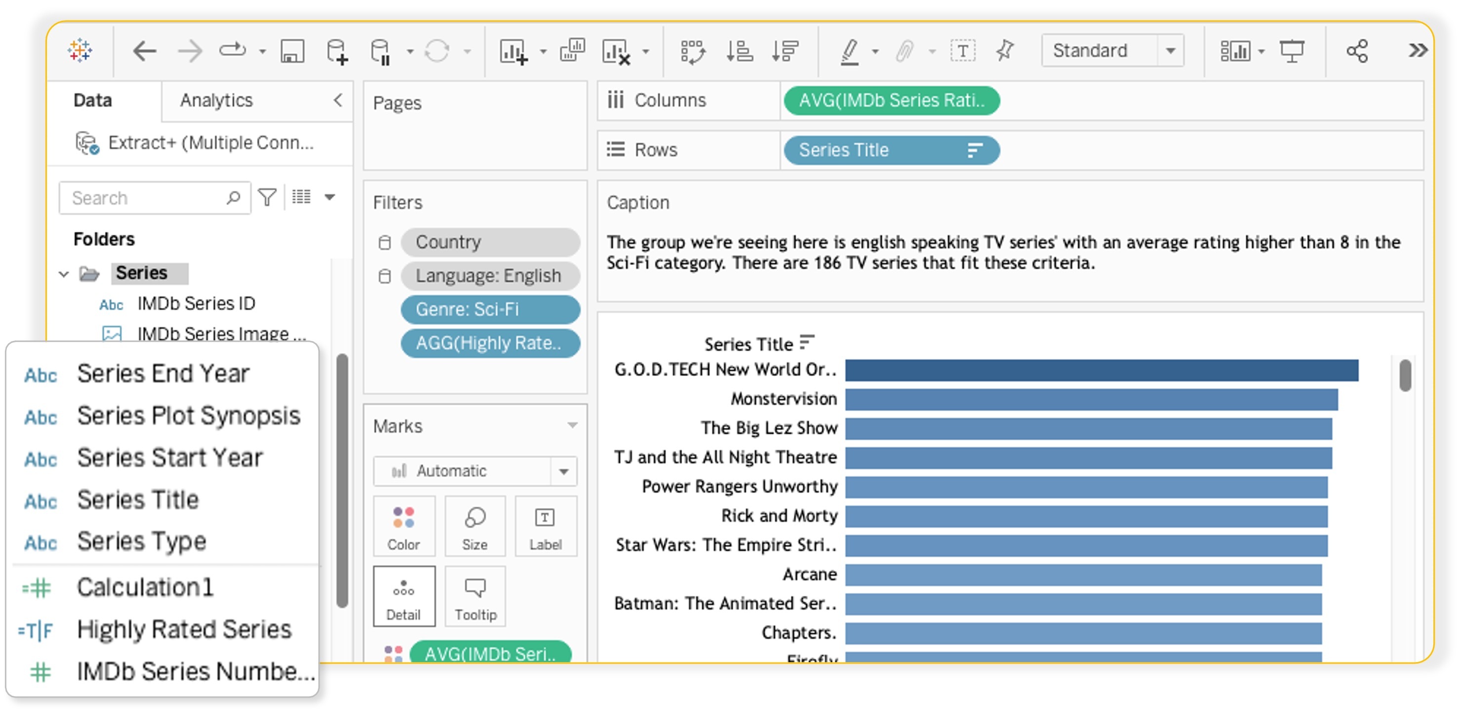  Variables in Tableau Desktop’s Data Pane. Both categories, and measurements are variables shown in this example. 