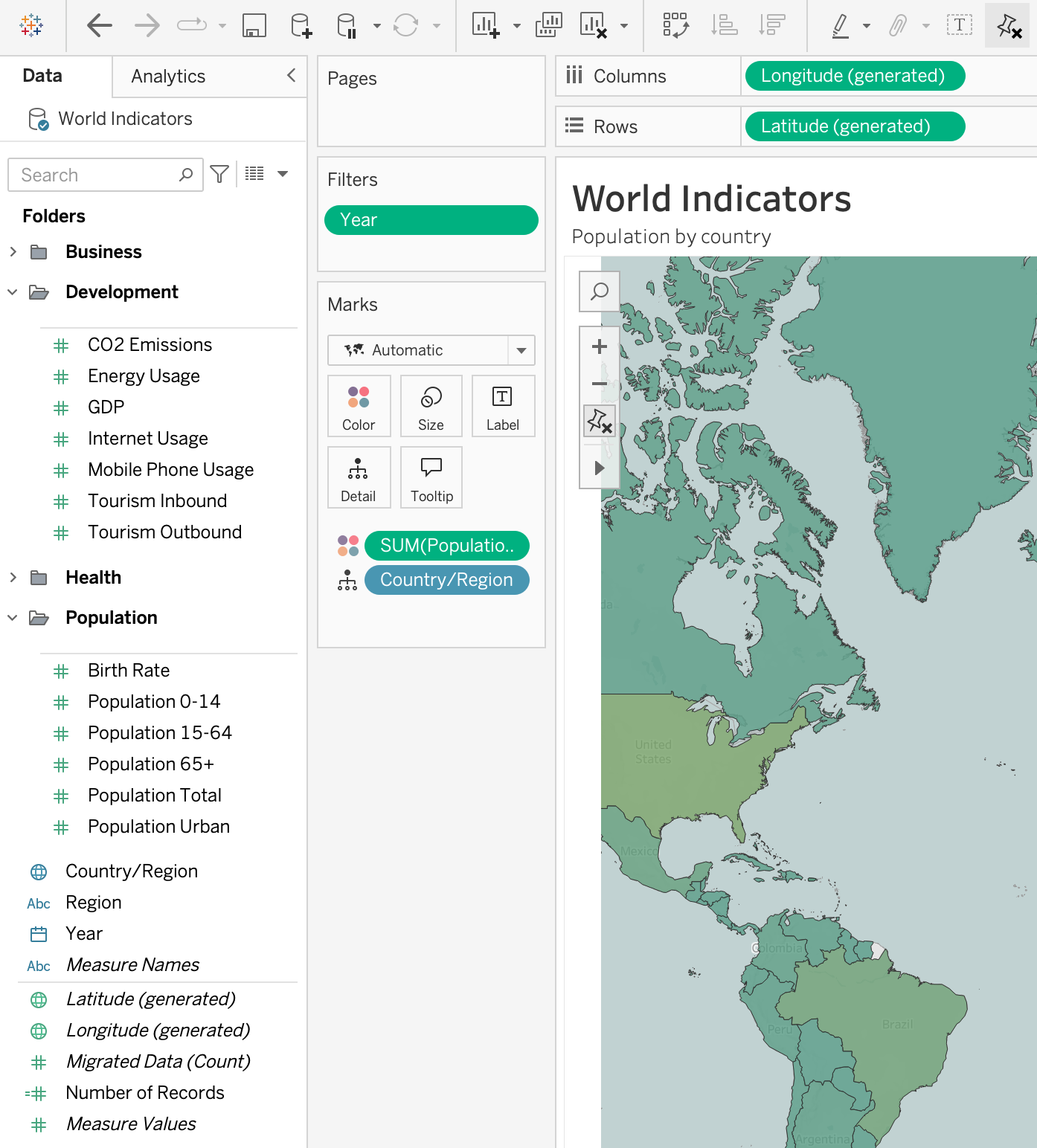 This is an image of the data pane within Tableau desktop. It displays various measures and dimensions sorted within folders.