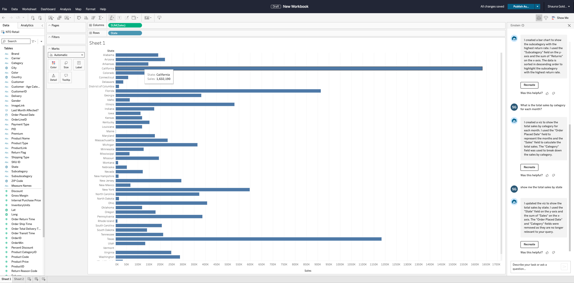 Einstein Copilot for Tableau ask specific questions