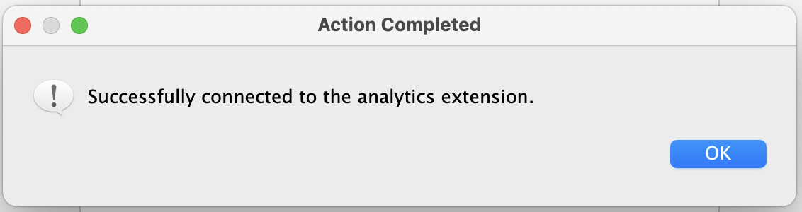 Dialog box from the Tableau interface confirming a successful connection to AWS-hosted TabPy Server.