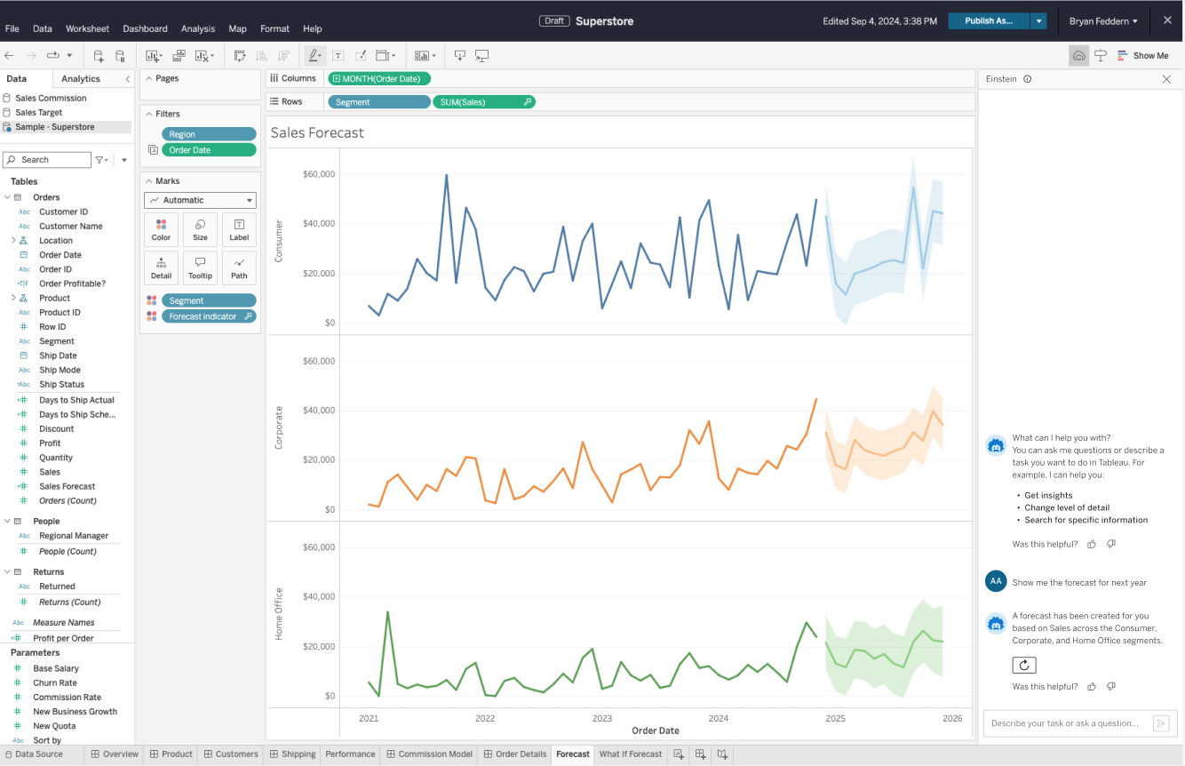 Tableau Agent forecasting conversational AI analytics assistant