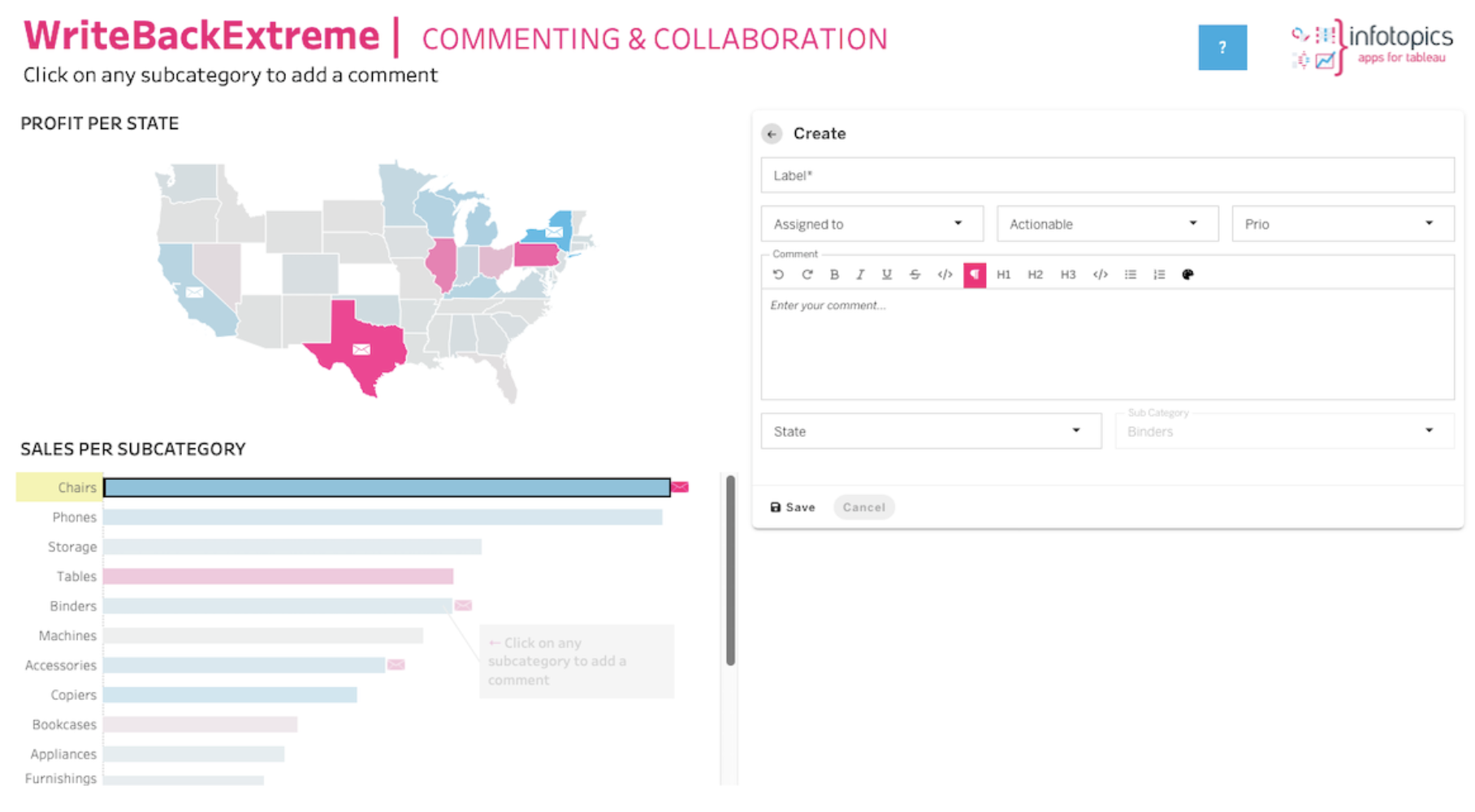 WriteBackExtreme Viz Extension by Infotopics in Tableau. 