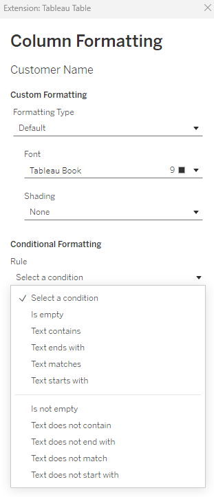 column formatting in tableau table viz extension