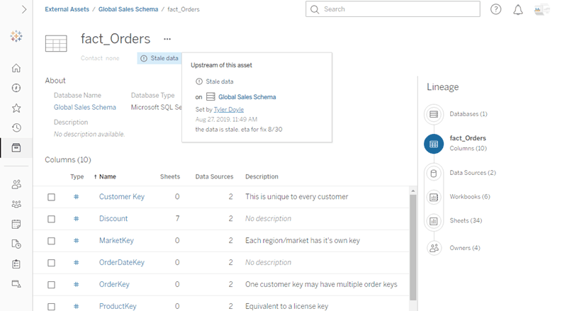 Navigate to Tableau Catalog