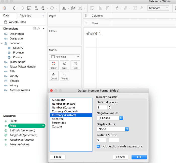 Figure 3   Set up measures in the data source with the appropriate currency format.