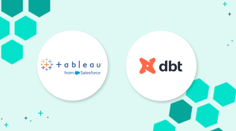 Tableau from Salesforce logo next to the dbt Labs logo on a mint green background