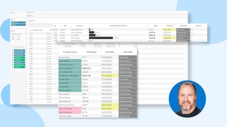 Tableau Table Viz Extension screenshots with Samuel Parson's headshot in the bottom right corner